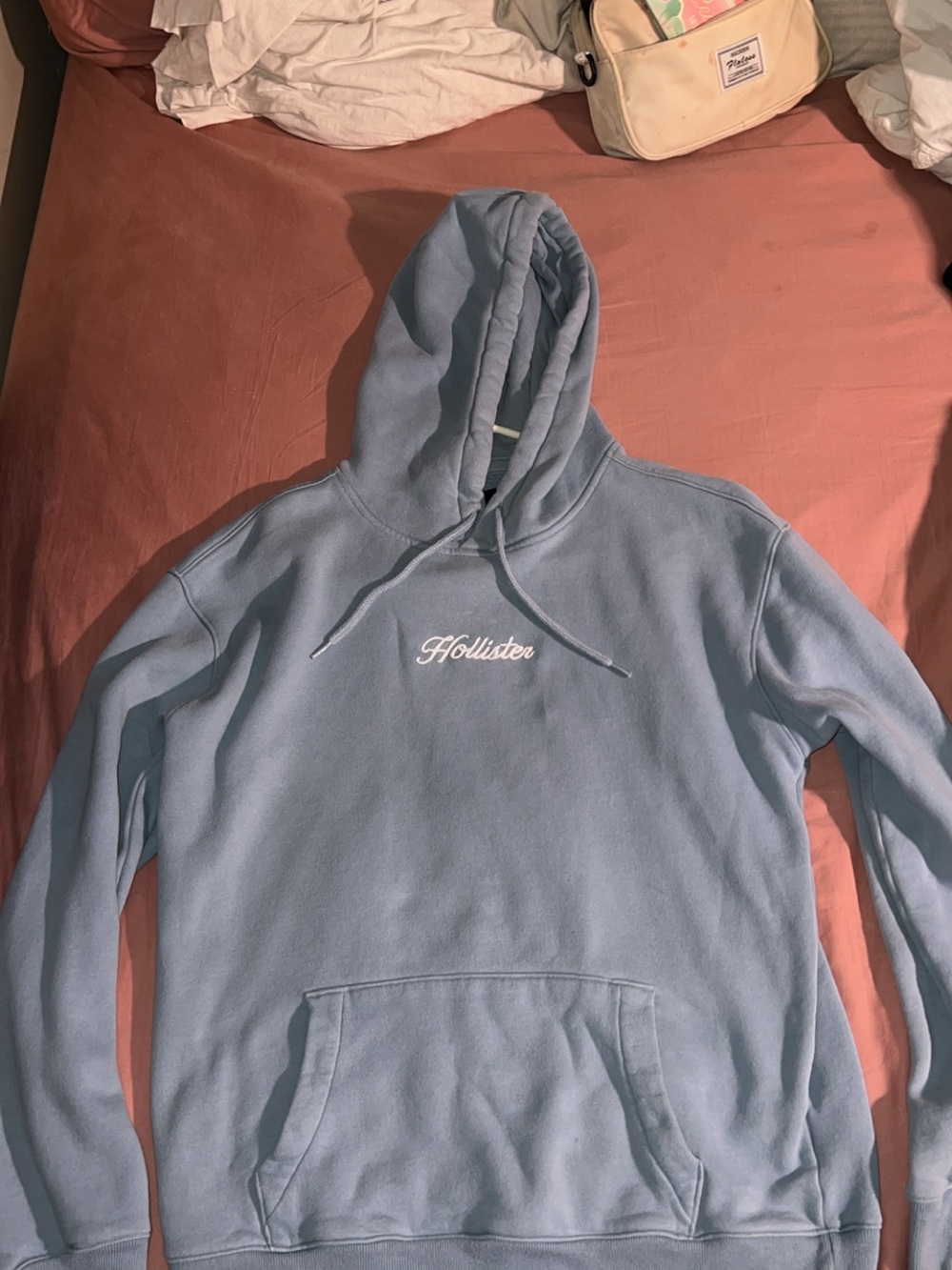 Hollister Light Blue Pullover Hoodie with Script Logo